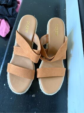 J.Crew Tan Suede Espadrille Slide Sandals
